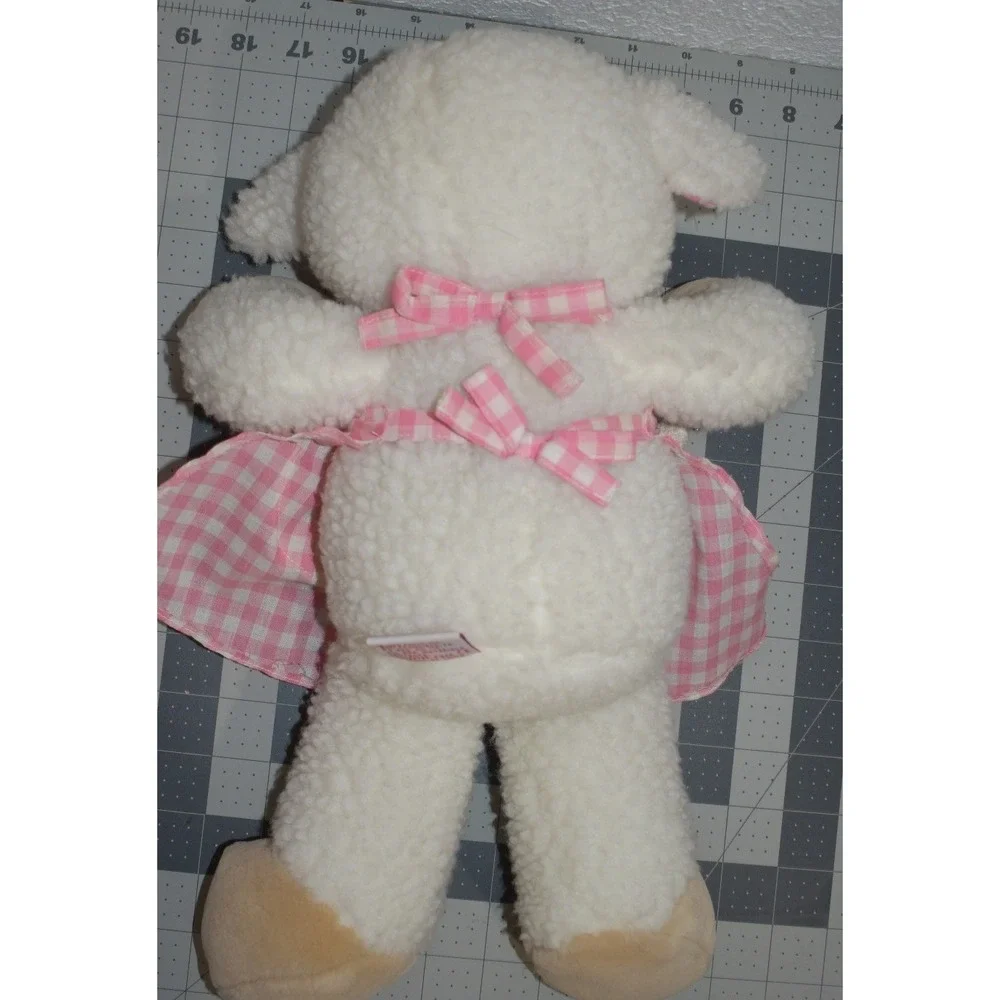 Vintage 1993 Dakin Mother Sheep Plush Pink Gingham Dress with 3 Baby Lambs 16 in